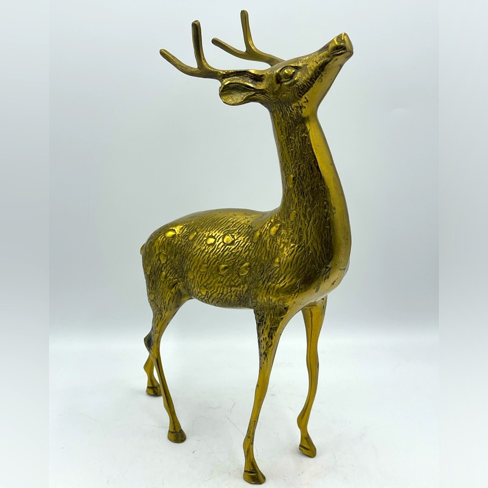 Vintage Handcrafted Solid Brass Statue: Stag /Buck /Christmas Reindeer w/Antlers